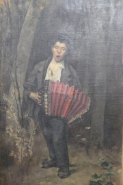 Kappis Albert. 1836 - 1914 Joven con bandoneón, óleo de 150 x 74 cm.