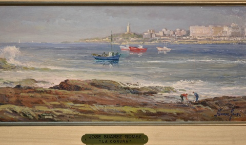 José Suárez Gómez, par de óleos, Paisajes de La Coruña y Combarro (Pontevedra). Miden: 22 x 60 cm.