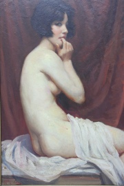 Ottorino Pugnaloni. La modelo, óleo de 69 x 50 cm