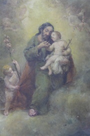 San José y el Niño custodiado por ángeles, óleo anónimo de 36 x 26 cm.