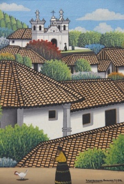 Tulio Velasquez año 1976. Mi Pueblo, óleo. Mide: 30 x 25 cm.