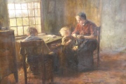 Jacob Simon Hendrik KEVER, MADRE CON NIÑOS EN UN INTERIOR, óleo. Mide: 59 x 68 cm.