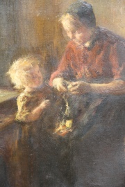 Jacob Simon Hendrik KEVER, MADRE CON NIÑOS EN UN INTERIOR, óleo. Mide: 59 x 68 cm.