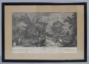 Johann Elias RIDINGER: Tres grabados alemanes, Escenas de Cacería. Miden: 29 x 46 cm.