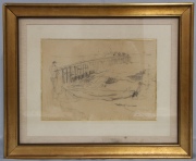 Castagnino, Muelle con Pescadores, dibujo firmado. Mide: 21 x 30 cm.